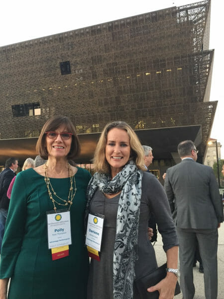 Advantage Partner Polly Thompson and Consultant Darlene Coker in front of the National Museum of African American History and Culture