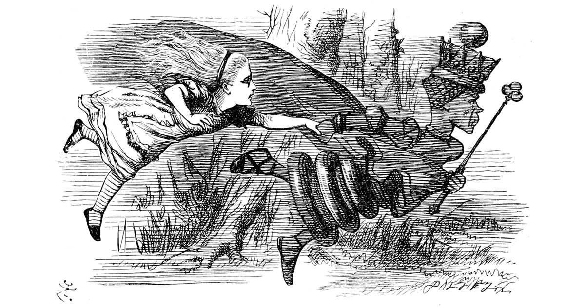 Accelerator Selling - Alice and the Red Queen By Sir John Tenniel via Wikimedia Commons.