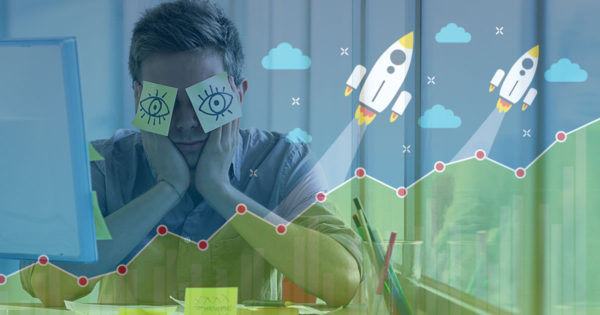 Sales kick-off tips for a virtual world (photo of bored salesperson with sticky note eyes)