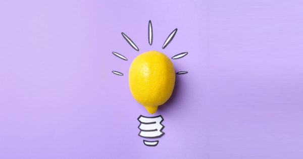 HOW to think differently featuring Shane Snow (illustration of a lemon as a lightbulb)
