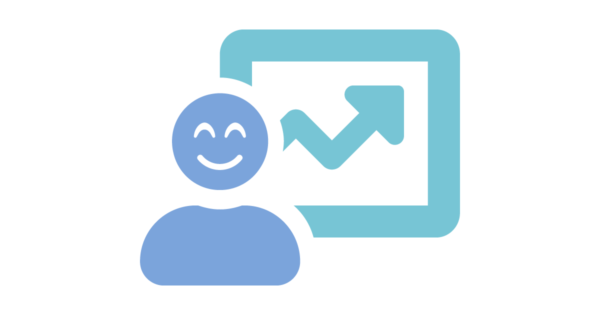 Talent Development Tuesday: The happiness renaissance (icon of a happy person and a profit chart)