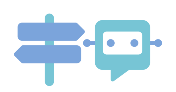 Talent Development Tuesday - AI for decision-making (icons of a bot and signpost)