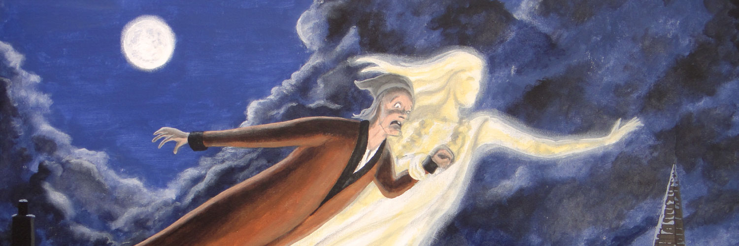 3 decision-making lessons from 'A Christmas Carol' (Scrooge and the Ghost of Christmas Past flying over a city)