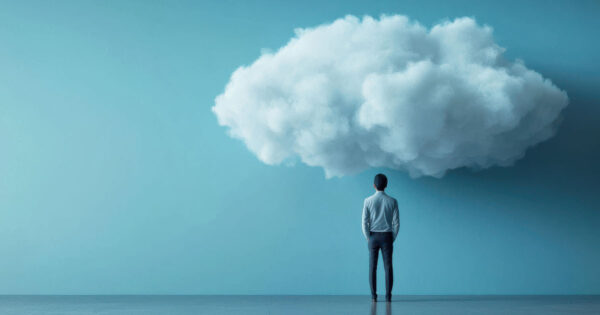 Coach’s Corner | Episode 3: The Leadership Power of Holding Space ( Downloaded Save to Library Preview Crop Find Similar FILE #: 979009819 A person standing contemplatively under a large cloud on a blue background)