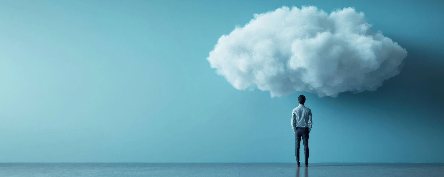 Coach’s Corner | Episode 3: The Leadership Power of Holding Space ( Downloaded Save to Library Preview Crop Find Similar FILE #: 979009819 A person standing contemplatively under a large cloud on a blue background)