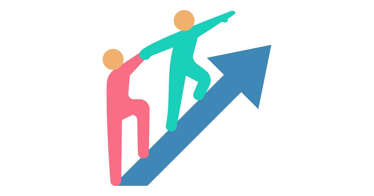 Talent Development Tuesday - Join the coaching revolution (icon of coach and leader on growth arrow)