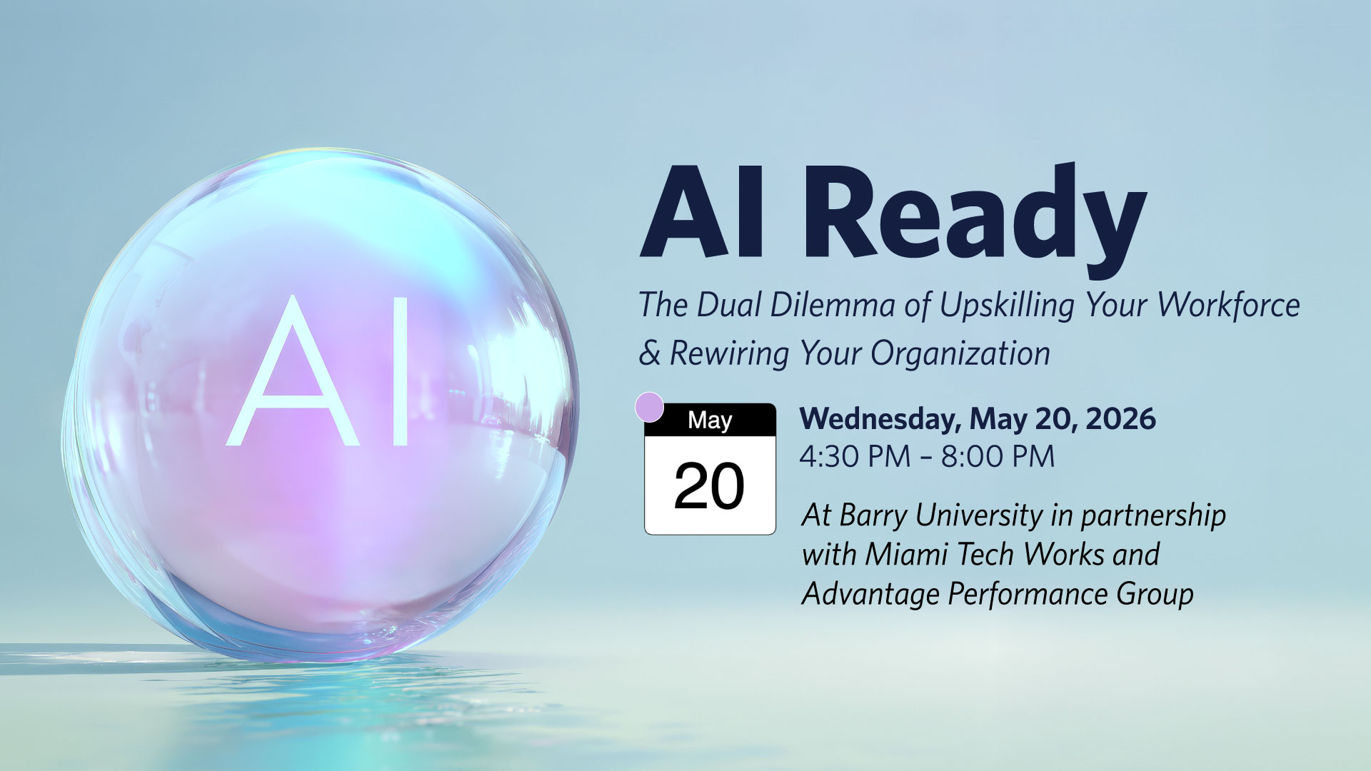 Promotional image for the THRIVE Forward Leaders' Forum May 20 event titled AI Ready: The Dual Dilemma of Upskilling Your Workforce & Rewiring Your Organization.